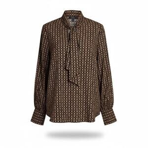 Who What Wear  long-sleeve blouse black chain print, tie detail  buttoned cuffs